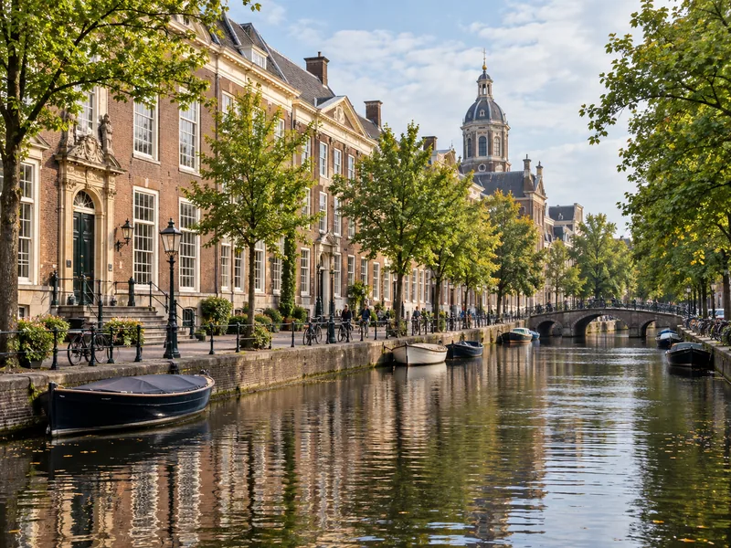 Het Rapenburg in Leiden met universiteitsgebouwen aan het water