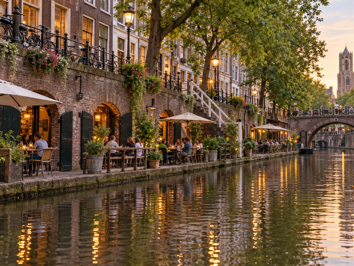De Oudegracht in Utrecht met werfkelders op waterniveau onder de straat