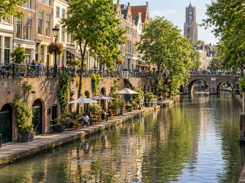 De Oudegracht in Utrecht met werven op twee niveaus